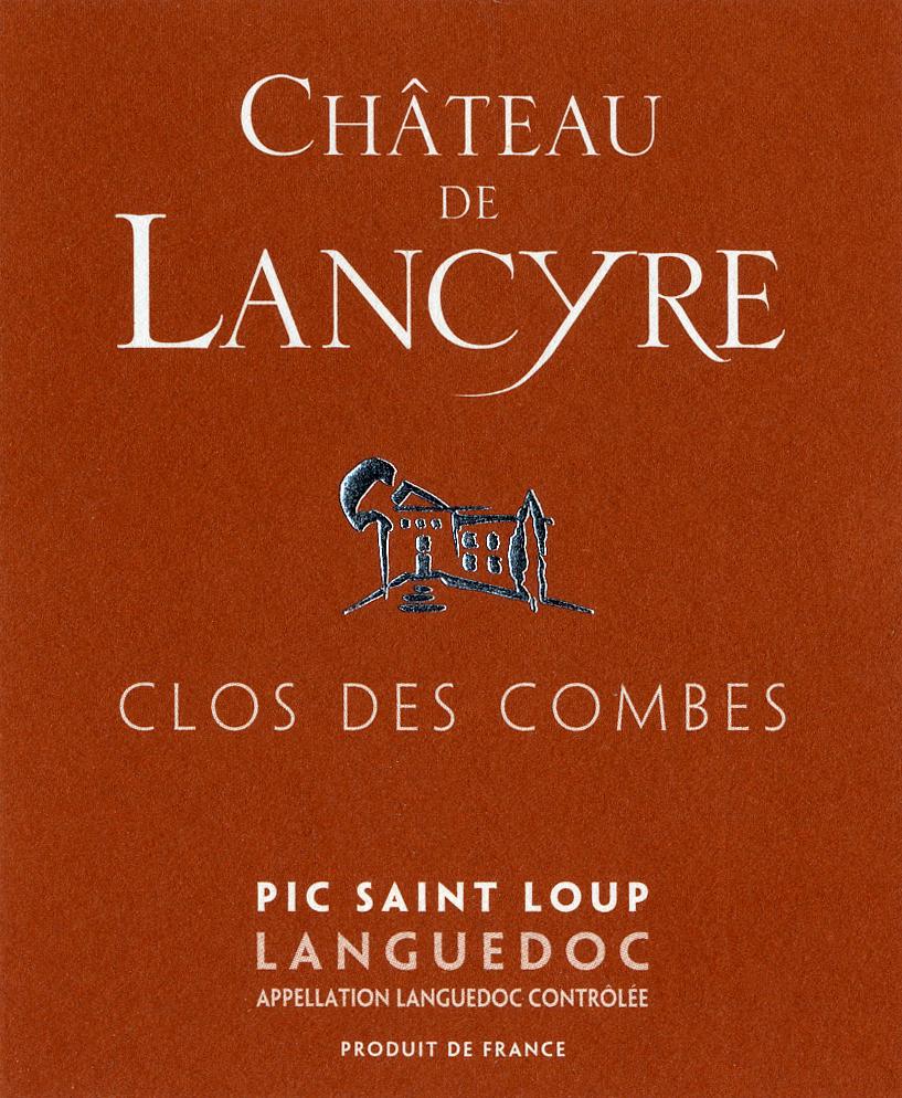 Etiquette de Clos des Combes vin rouge Chateau de Lancyre AOC Coteaux du Languedoc Pic Saint Loup